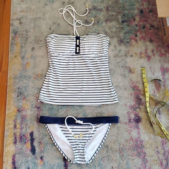 Sperry Top Sider Navy Blue & White Striped Nautical Tankini Bathing Suit Size S - Picture 2 of 15